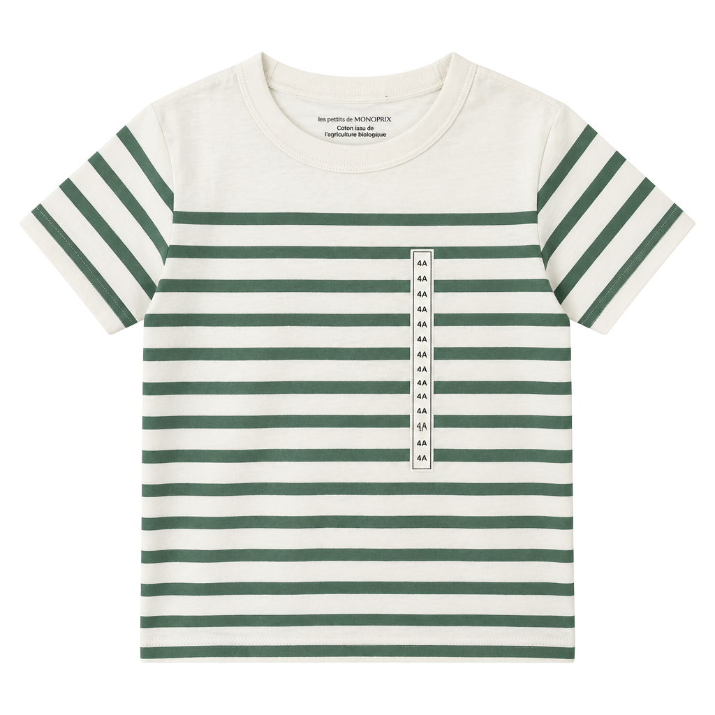 Monoprix Striped T-Shirt Boys Size 4 (T) Ans Green Organic Cotton 1