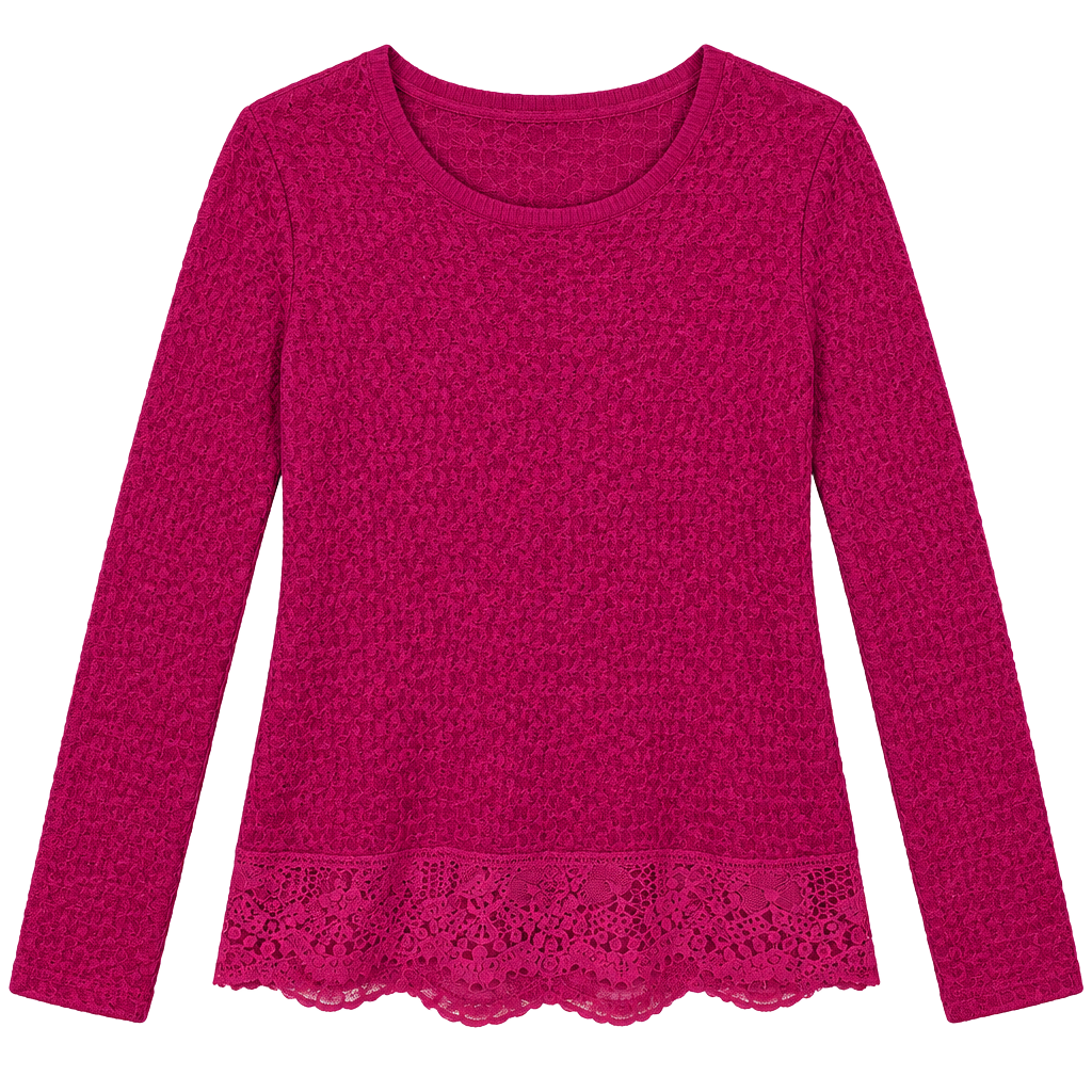 Lucky Brand Pullover Sweater Women’s Size S Magenta Knit Lace Hem 1