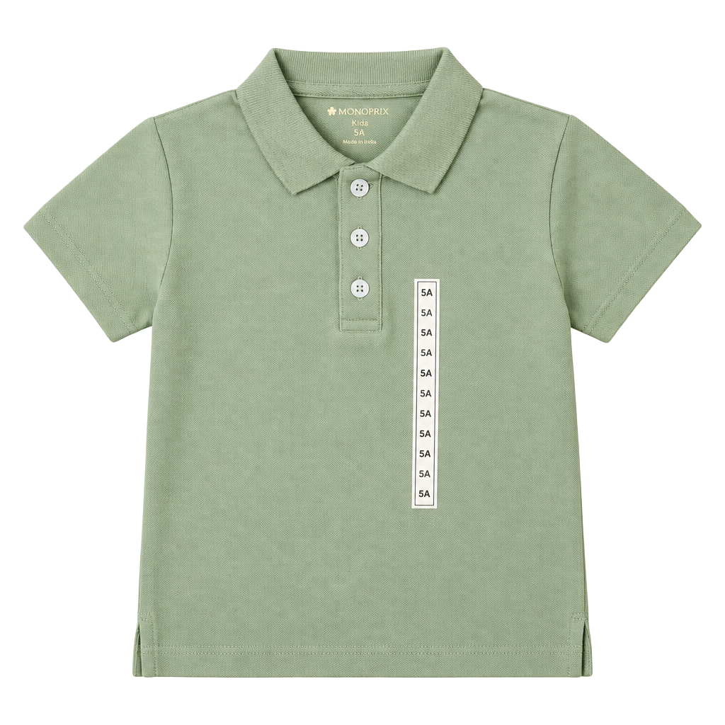 Monoprix Polo Shirt Boys Size 5ANS Sage Green Organic Cotton 1