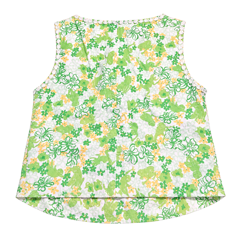 Lilly Pulitzer Floral Frog Tank Top Women’s Size 4 Green Yellow 1