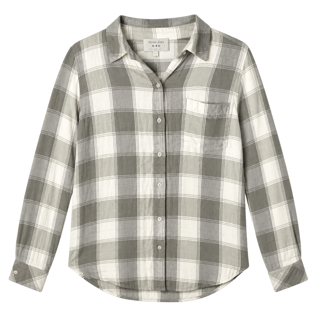 Lucky Brand Plaid Button Down Shirt Women Dress Size S Grey White 1