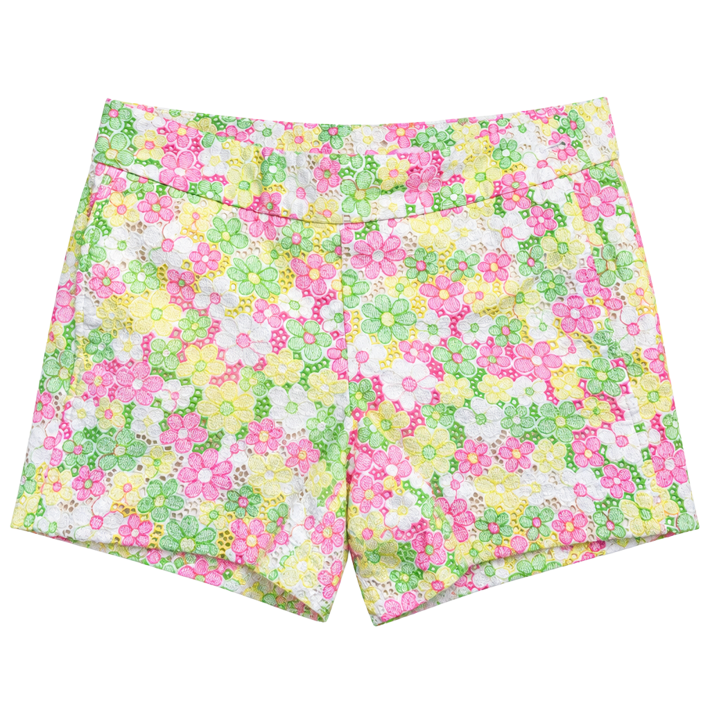 Lilly Pulitzer Floral Eyelet Shorts Women Size 6 Pink Green 1