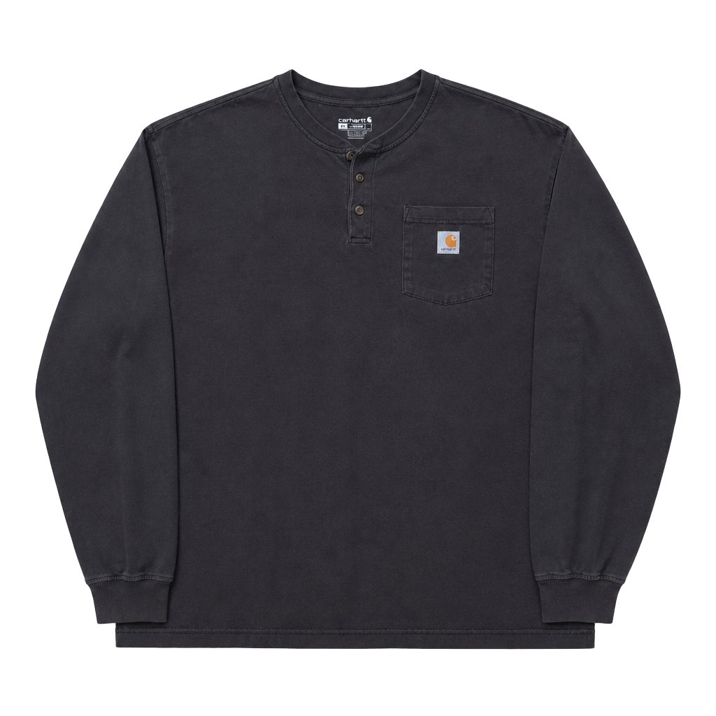 Carhartt Long Sleeve Henley Pocket T-Shirt Size XL Tall Black 1