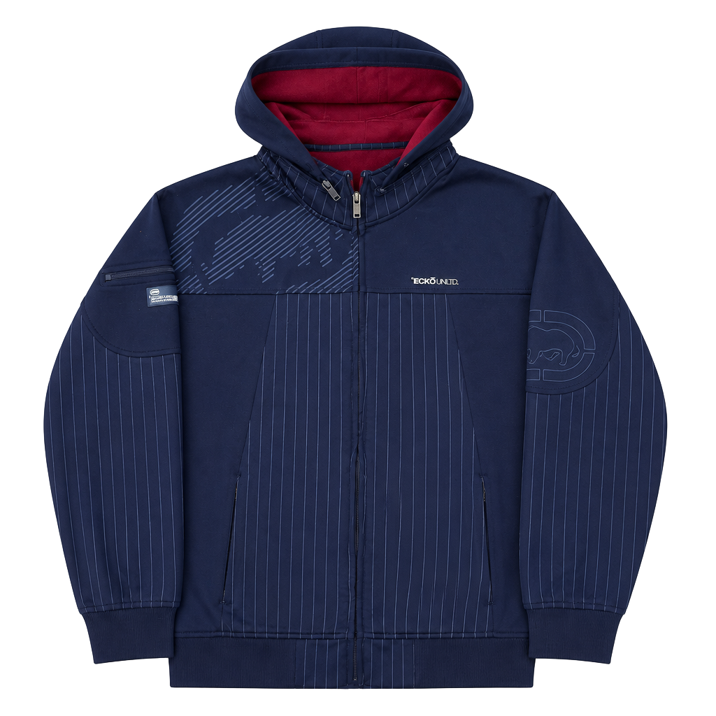 Ecko Unltd Striped Zip-Up Hoodie Size XL Navy Blue Pinstripe 1