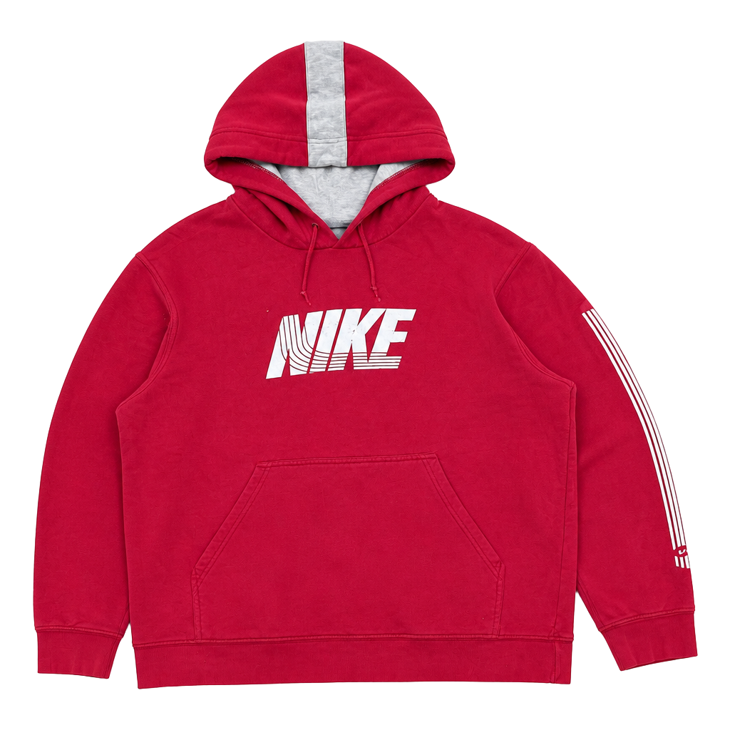 Vintage Y2K Nike Spellout Pullover Hoodie Red Grey 1
