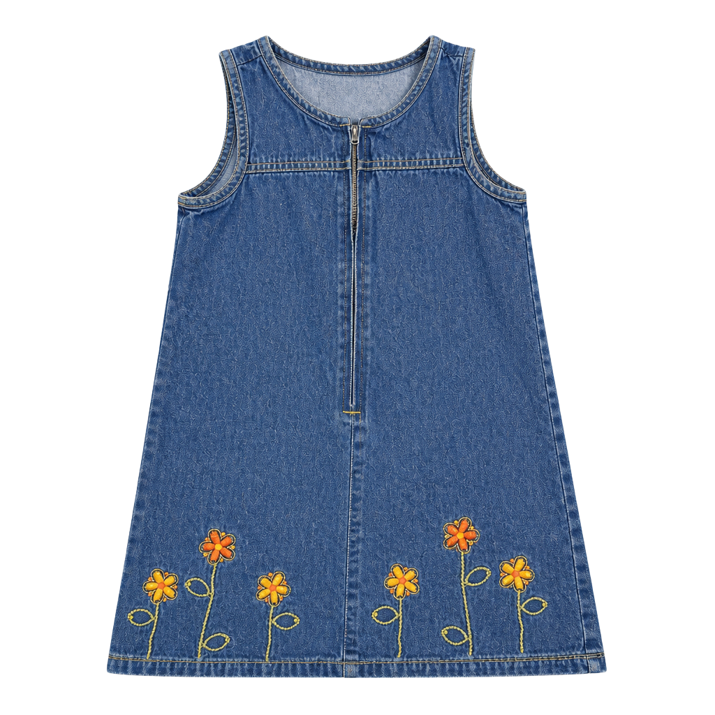 Arizona Jean Co Girls Vintage Denim Sleeveless Floral Embroidered Zipper Front Dress Size 6X 1