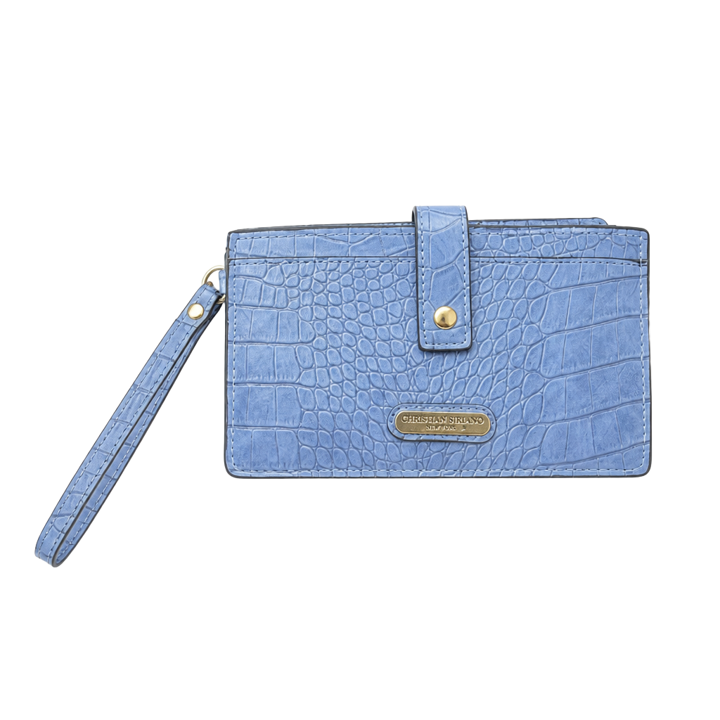 London Fog Collection Faux Crocodile Blue Wristlet Wallet 1