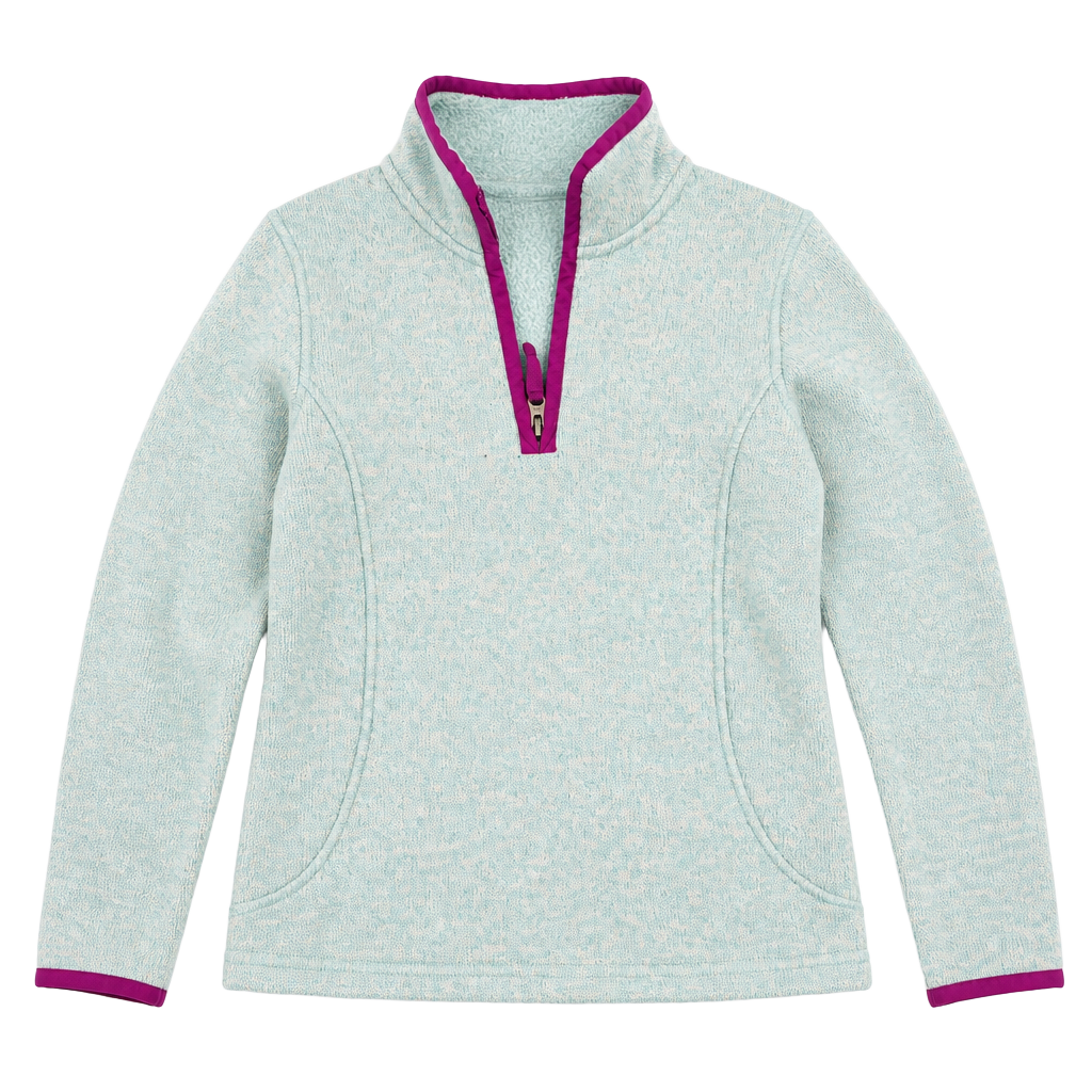 Lands' End Girls Mint Green and Purple 1/4 Zip Fleece Pullover Sweater 1