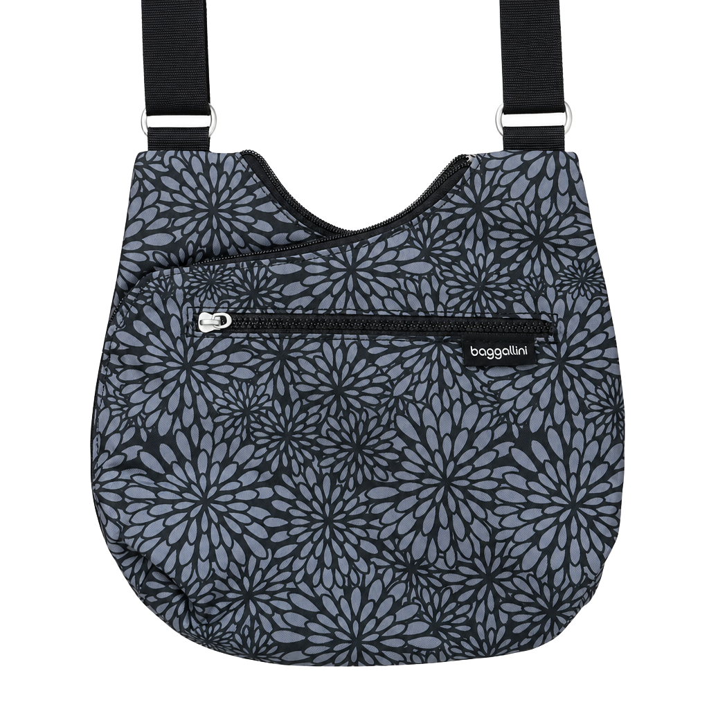 Baggallini Crossbody Shoulder Bag in Black and Gray Floral Print 1