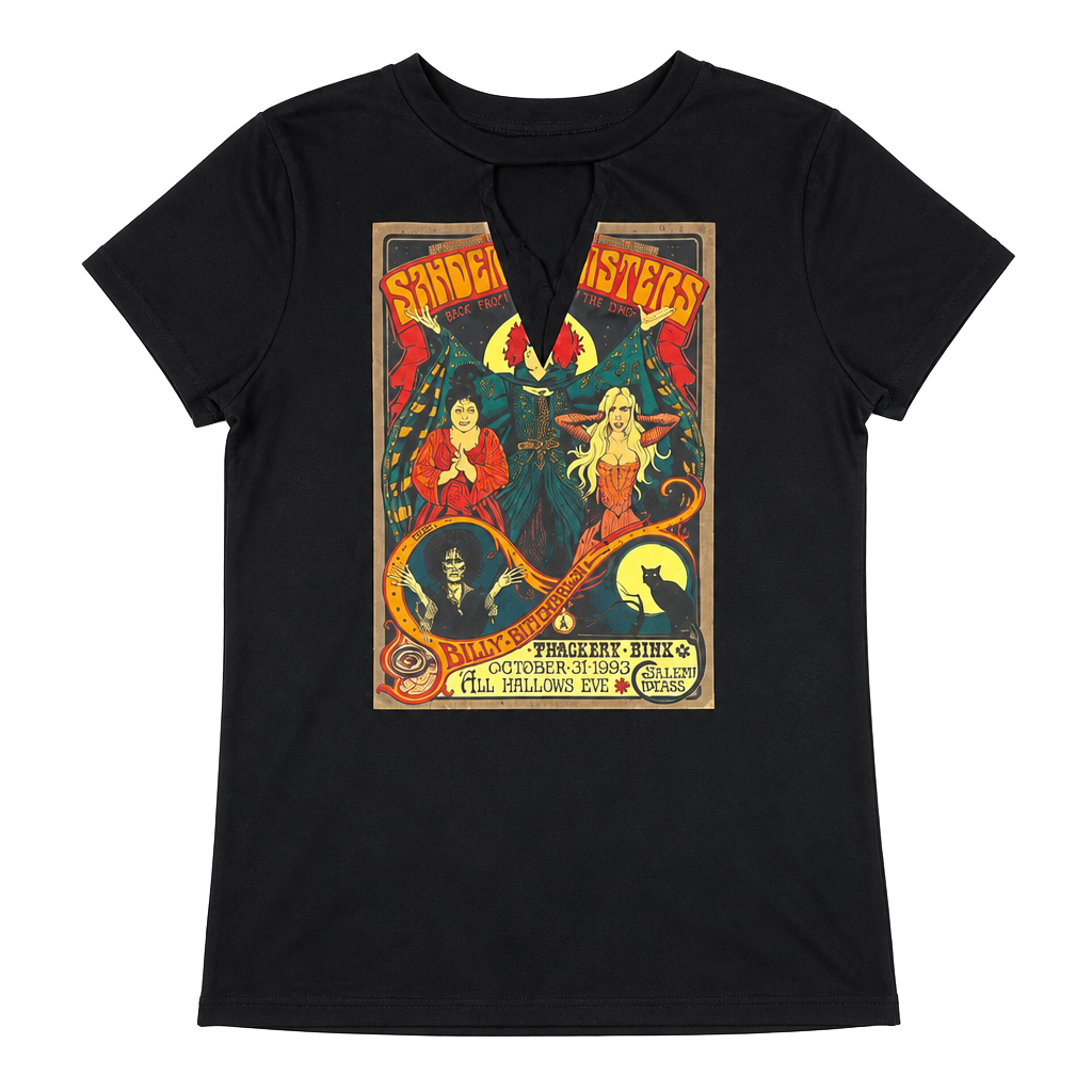 Disney Hocus Pocus Sanderson Sisters Poster T-Shirt Cutout Neckline Black 1