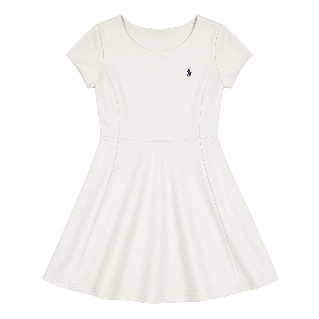 Polo Ralph Lauren Girls Cream Short Sleeve Fit-and-Flare Ponte Dress 1