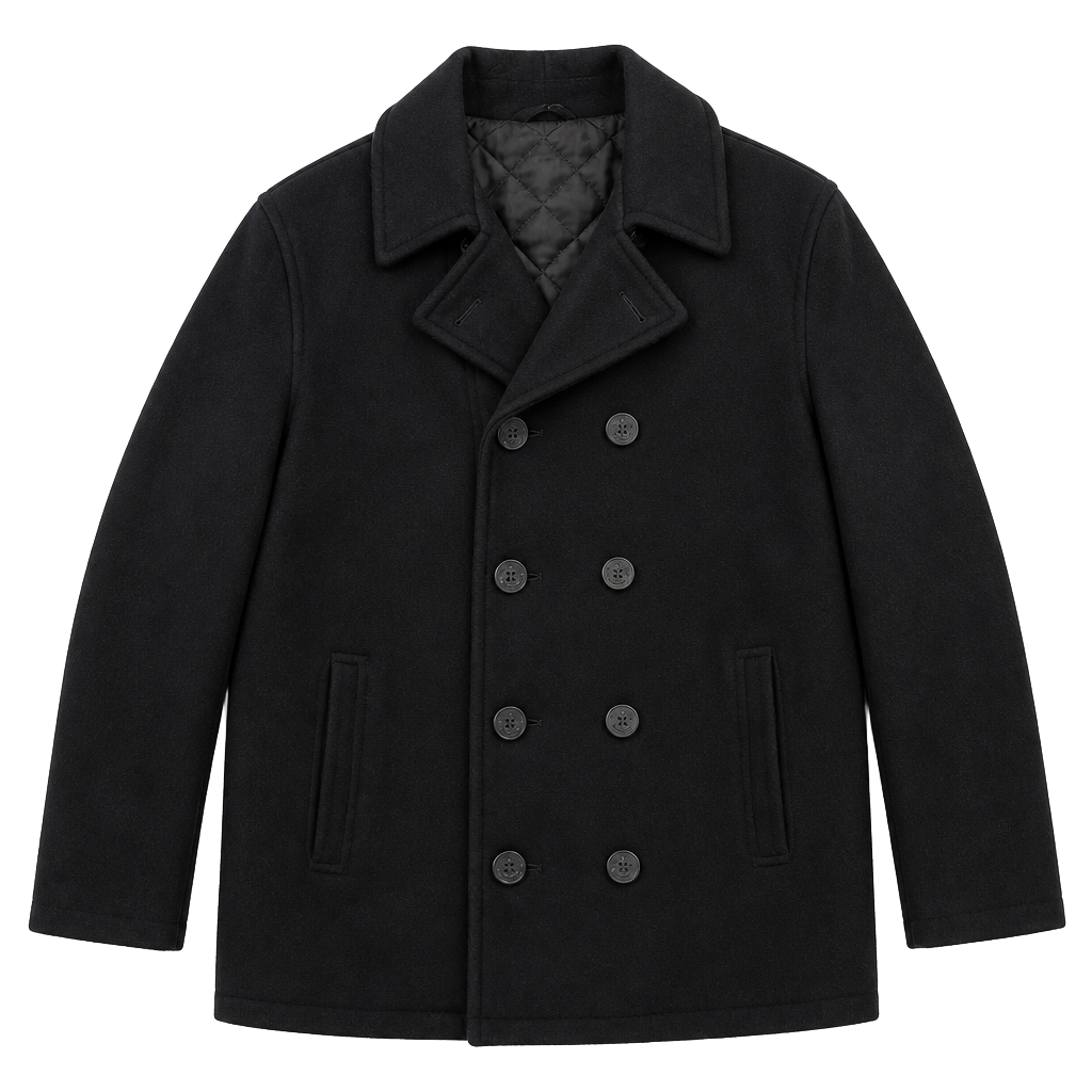London Fog Signature Wool Blend Double Breasted Pea Coat with Quilted Lining 1