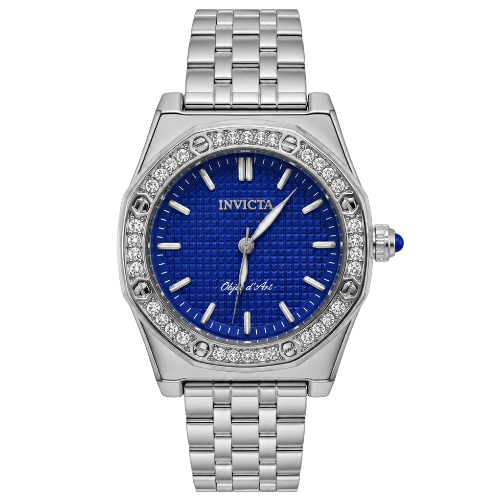 Invicta Quartz Watch Silver Purple Dial Crystal Bezel 1