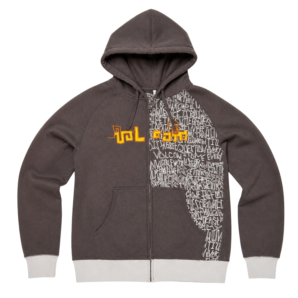 RARE GRAIL Vintage Volcom Full Zip Hoodie Size M Black Graphic Logo 1