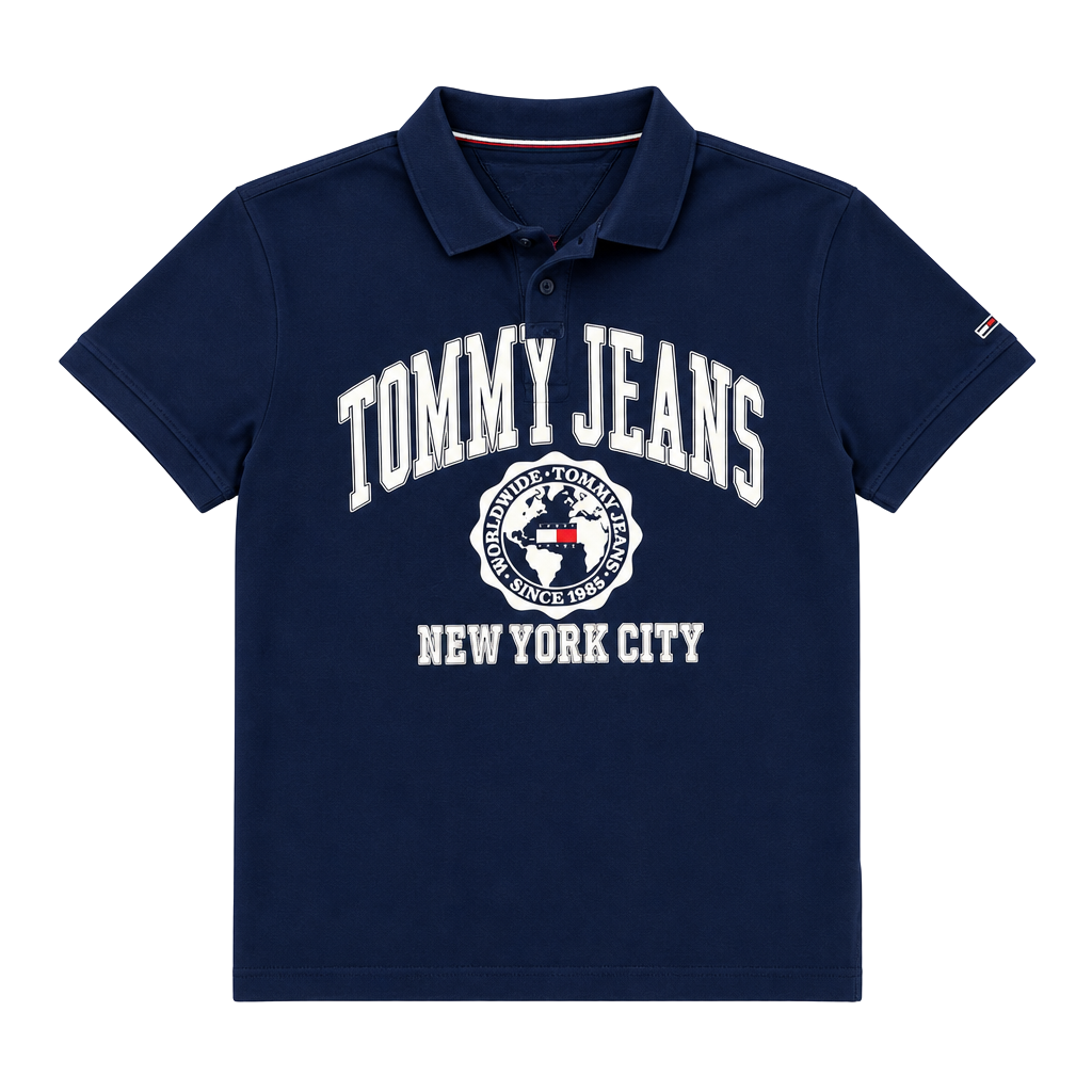 Y2K Tommy Jeans New York City Graphic Polo Shirt Navy Blue Size XL 1