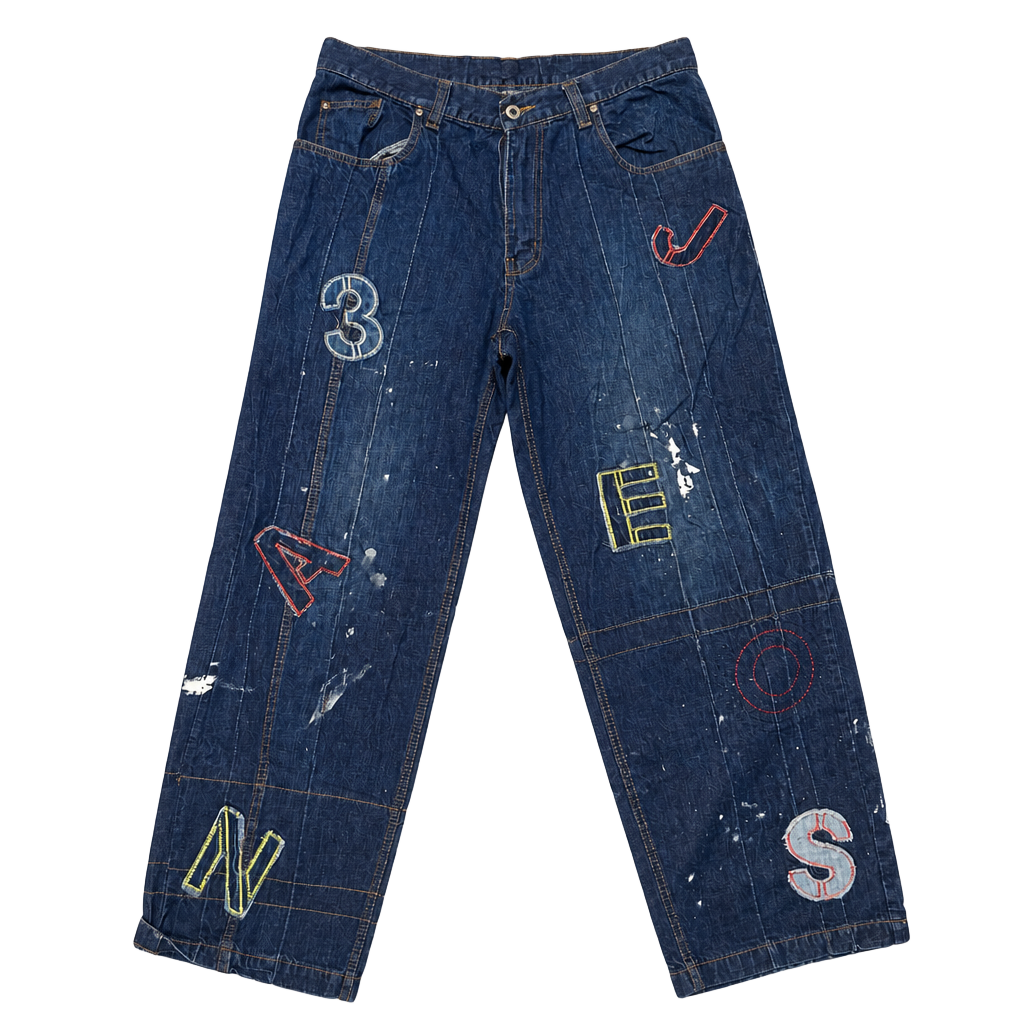 Y2K Urban Edge Baggy Embroidered Patch Paint Splatter Jeans 1