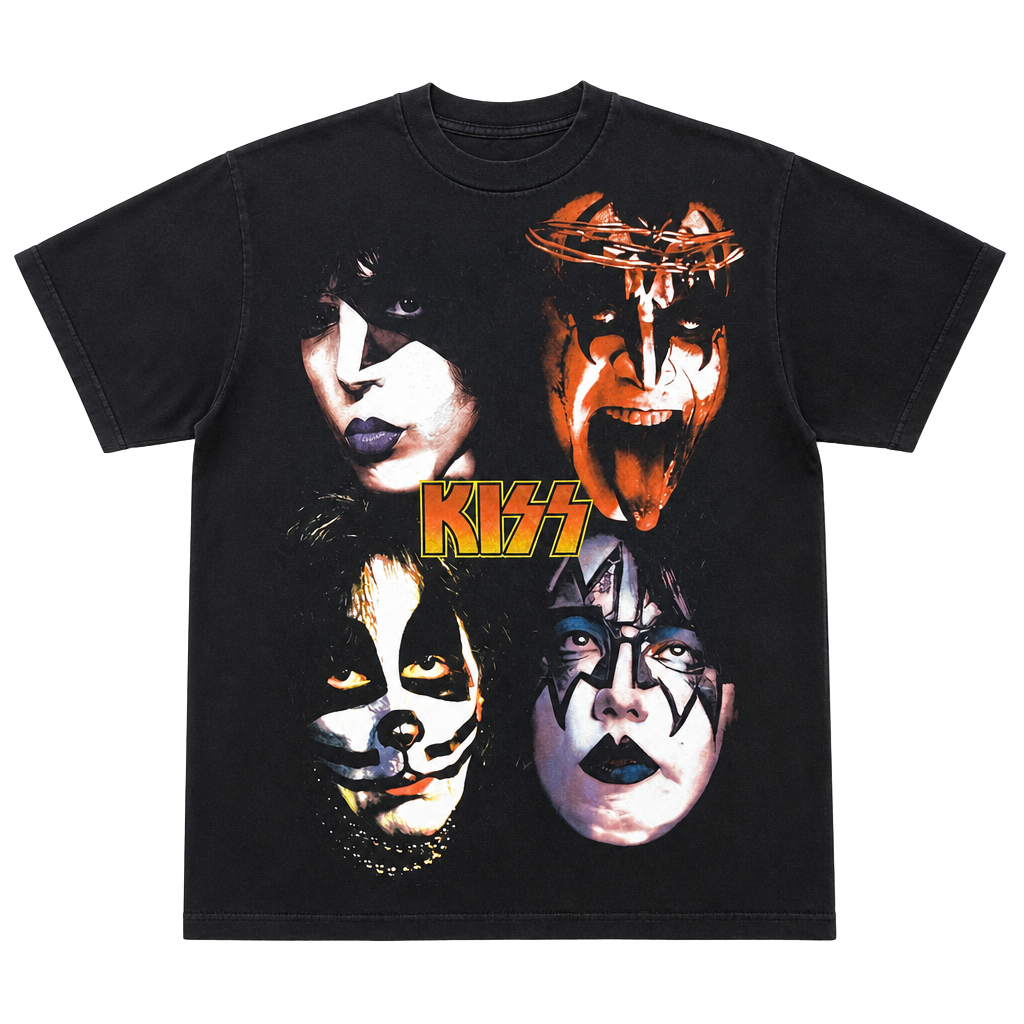 Vintage 90s KISS Band T-Shirt XL All Sport Proweight Double Sided Graphic 1