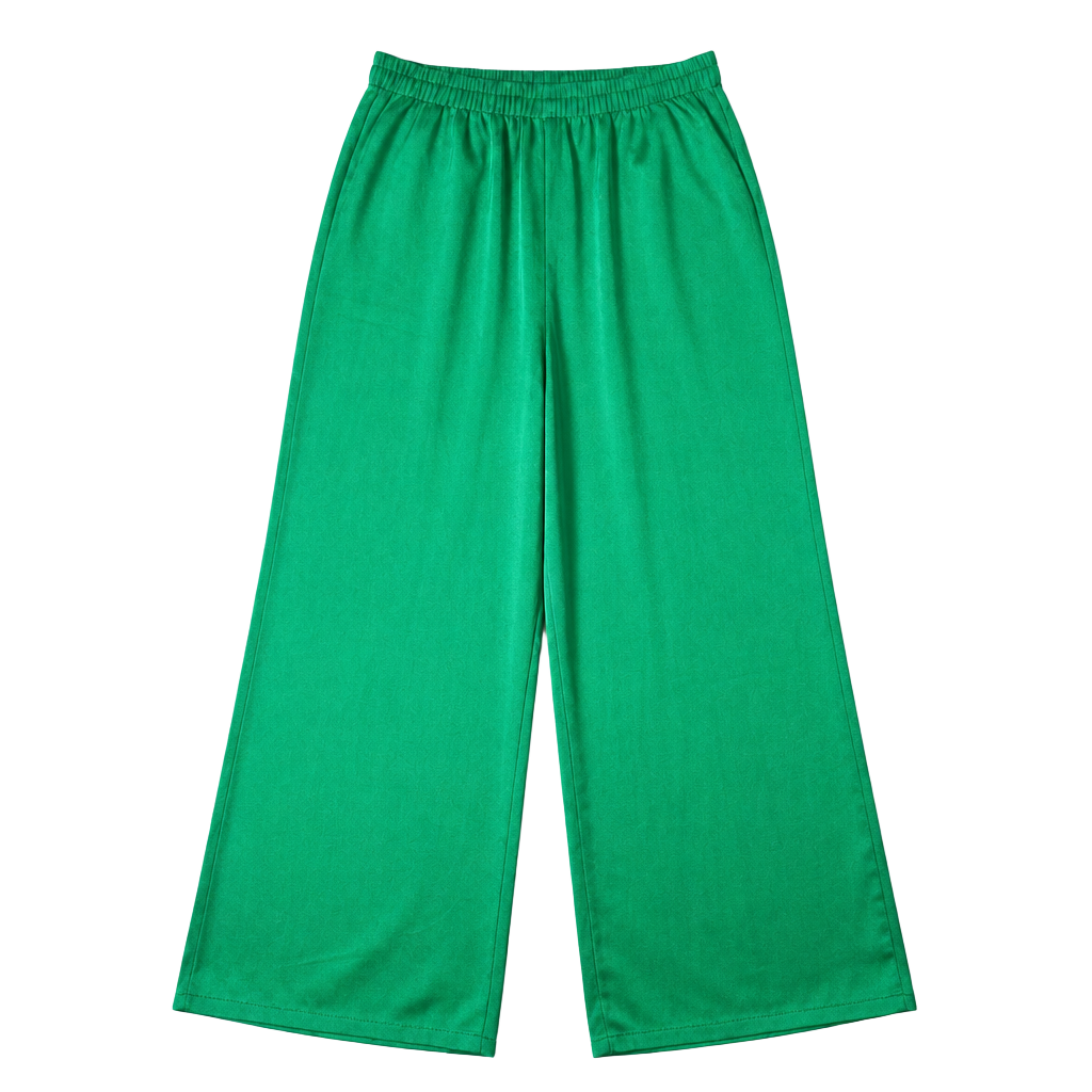 ZICH Green Satin Wide Leg Elastic Waist Pants Size 4 1