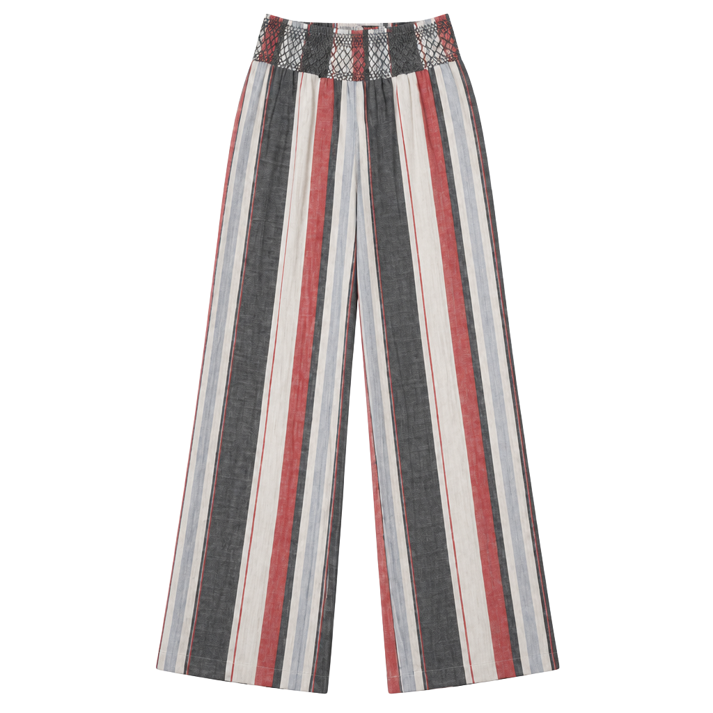 Unbranded Striped Smocked Waist Wide Leg Linen Blend Pants 1
