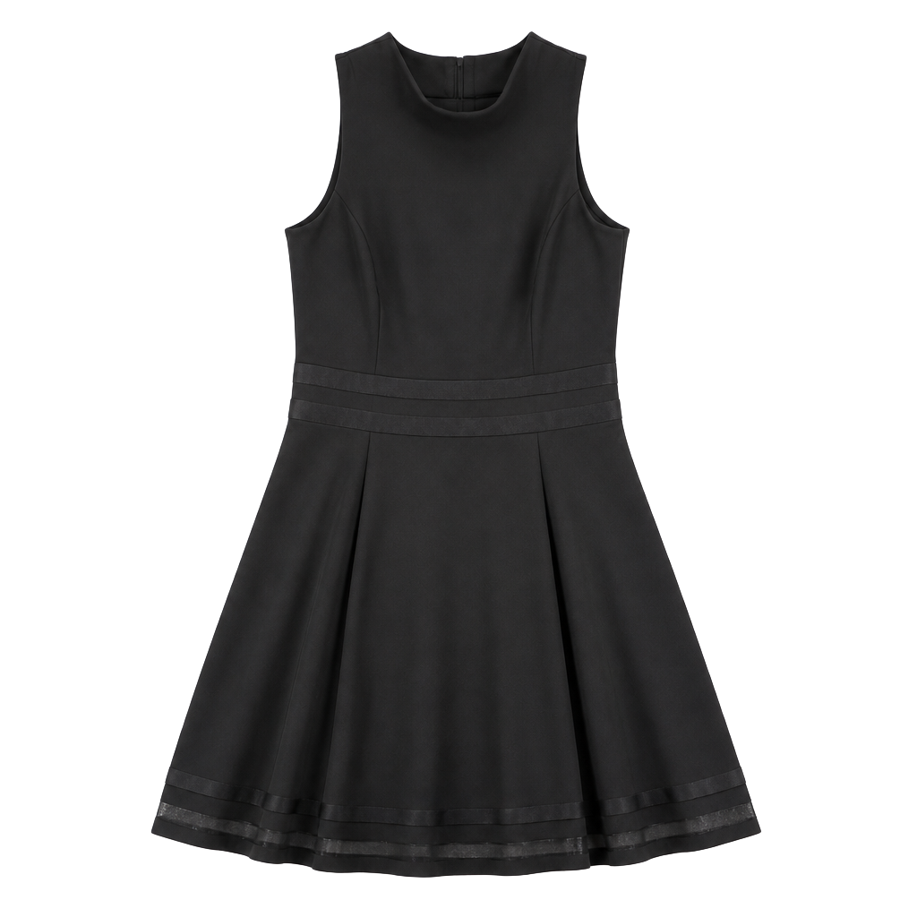 Calvin Klein Sleeveless Fit & Flare Mesh Panel Ribbon Stripe Black Midi Dress 2 1