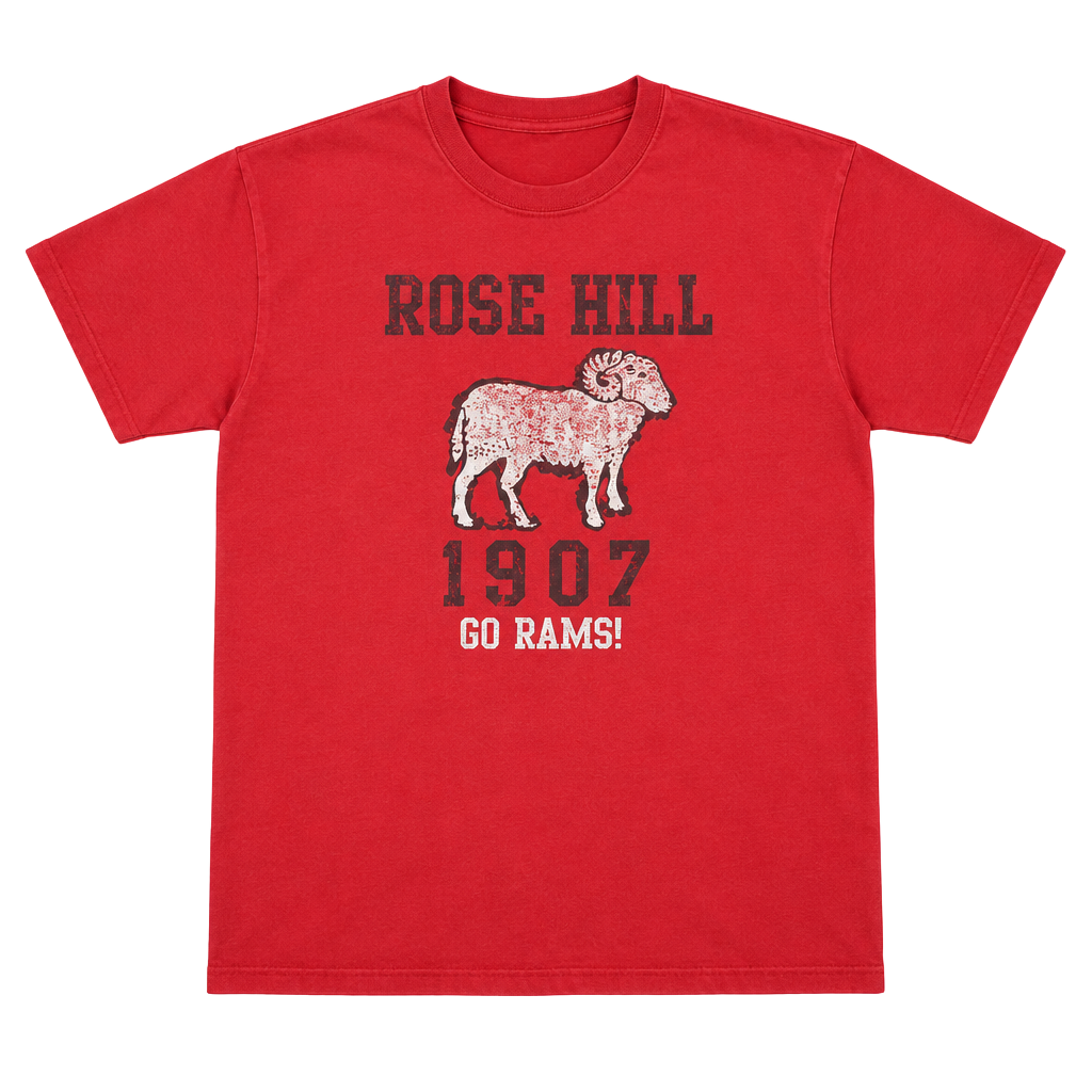 Gildan Ultra Cotton Red Rose Hill 1907 Go Rams Sheep Mascot T-Shirt XL 1