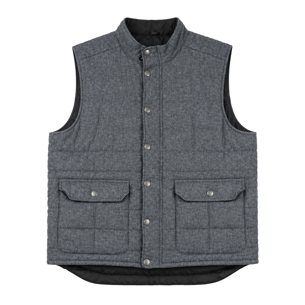 Southern Pines Quilted Vest Size XL Grey Herringbone Snap Puffer 1