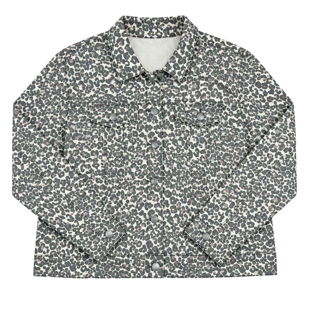 Serra Leopard Print Denim Jacket Gray Animal Pattern 1