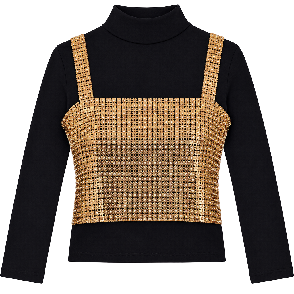 Da Veamor Rhinestone Chainmail Crop Top o/s Gold New 1