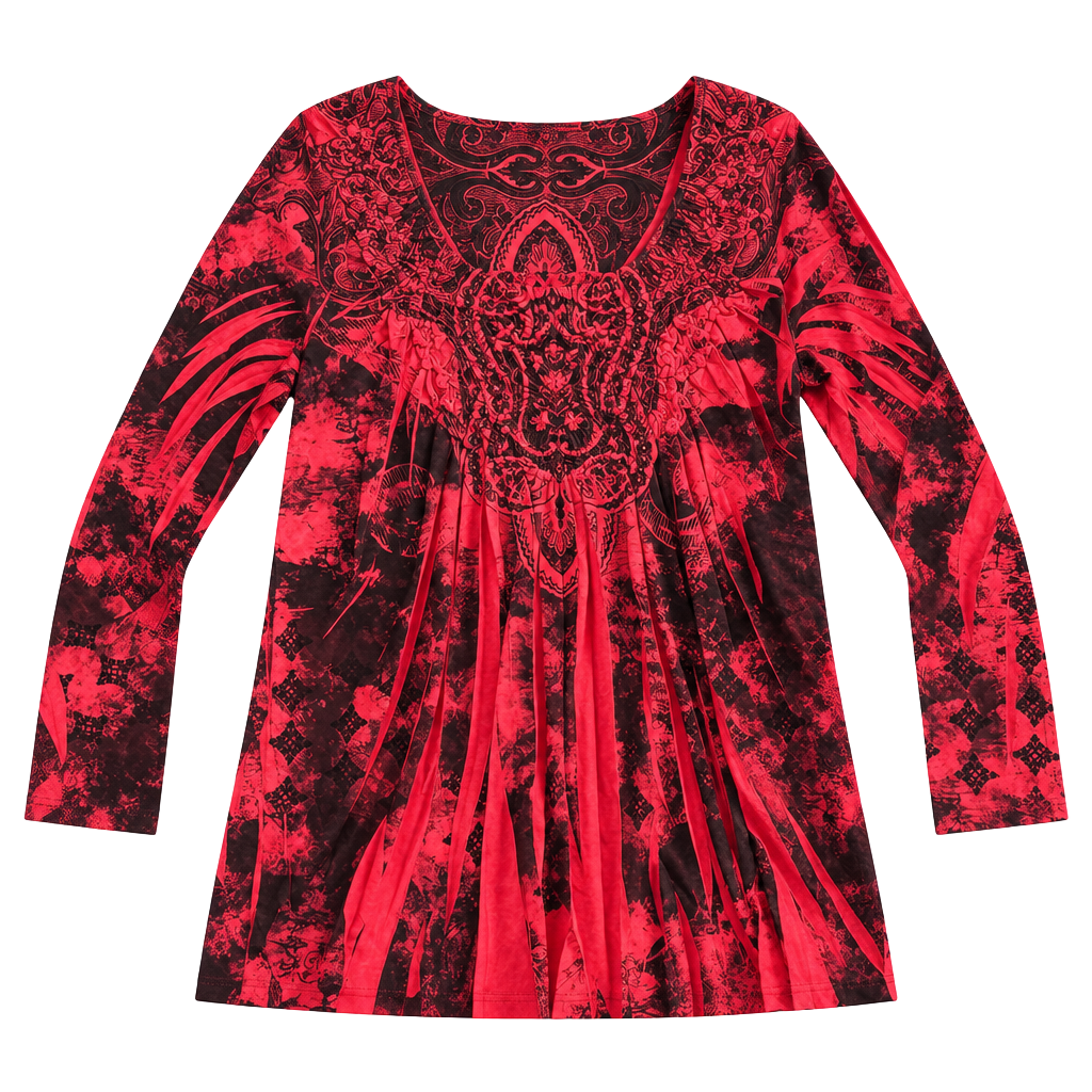 One World Velvet Tunic Mini Dress Size M Red Black Y2K Whimsigoth 1