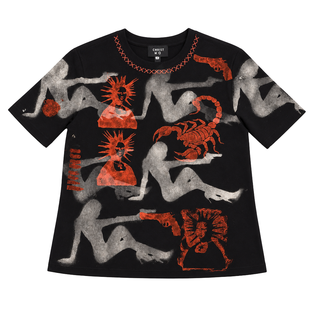 Christina Hope Reworked Graphic Top Size 10 Black Red Cyber Goth 1