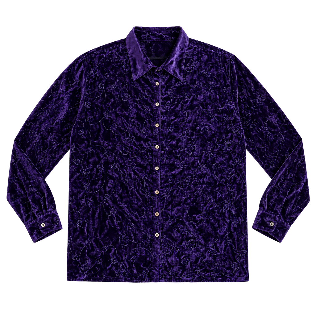 White Stag Velvet Blouse Size 26W/28W Purple Embroidered Button Down 1