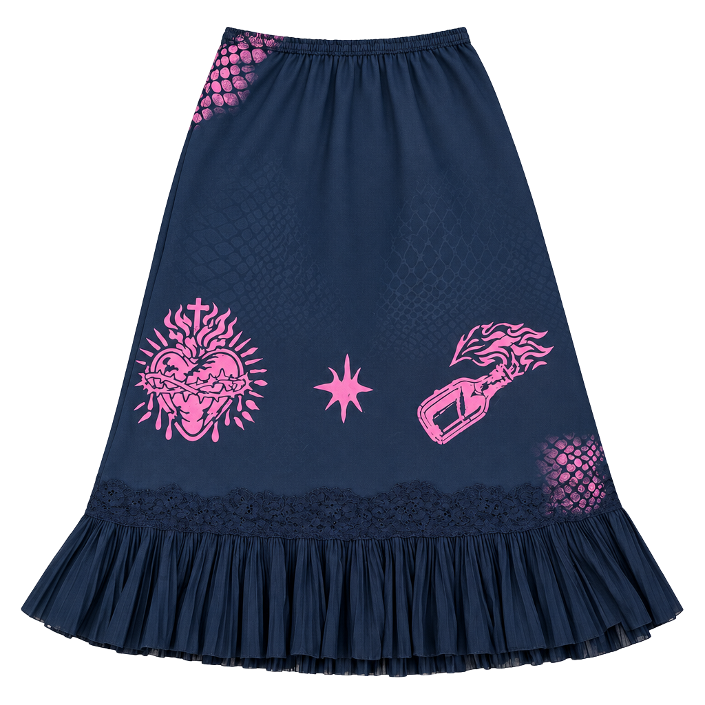 Gunflower Reworked Gothic Slip Skirt S-M Black Pink Sacred Heart Punk 1