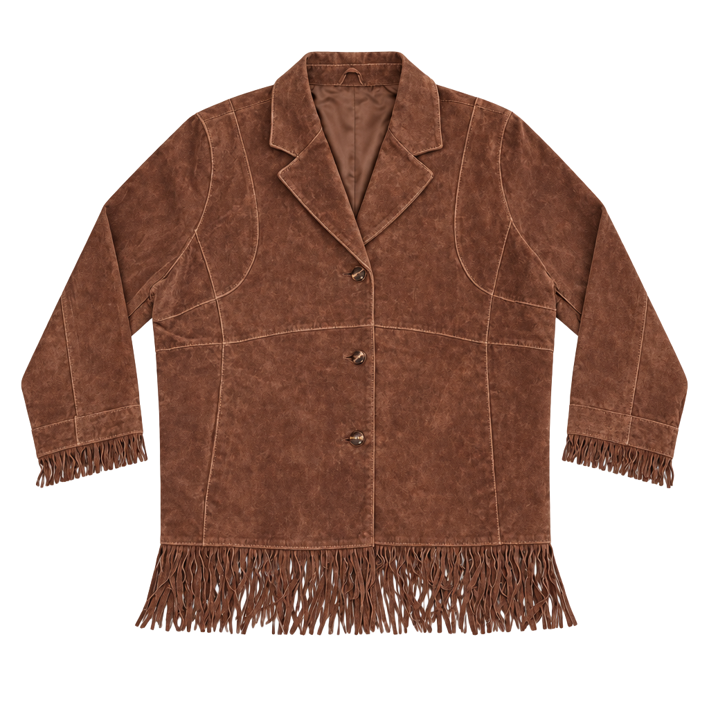 Outbrook Woman Suede Fringe Jacket Size 3X Brown Genuine Leather Western 1