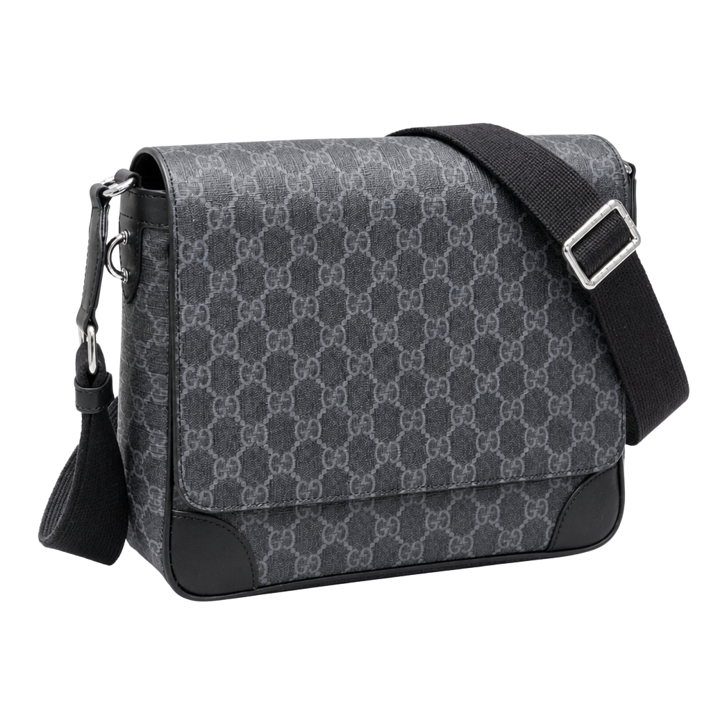 Gucci GG Emblem Medium Messenger Bag in Black GG Supreme Canvas 1