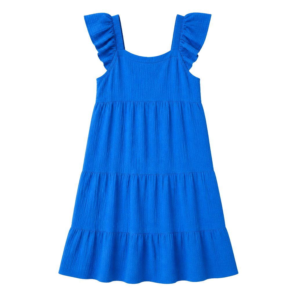 Mud Pie Ruffle Strap Tiered Maxi Dress Size M Blue 1