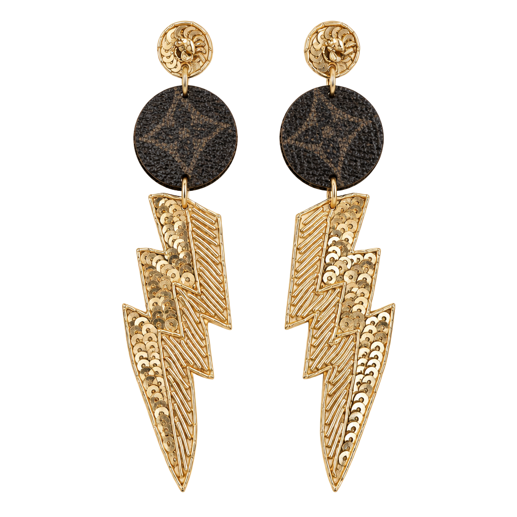 Revamped Upcycled Authentic Louis Vuitton Canvas Lightning Bolt Earrings 1