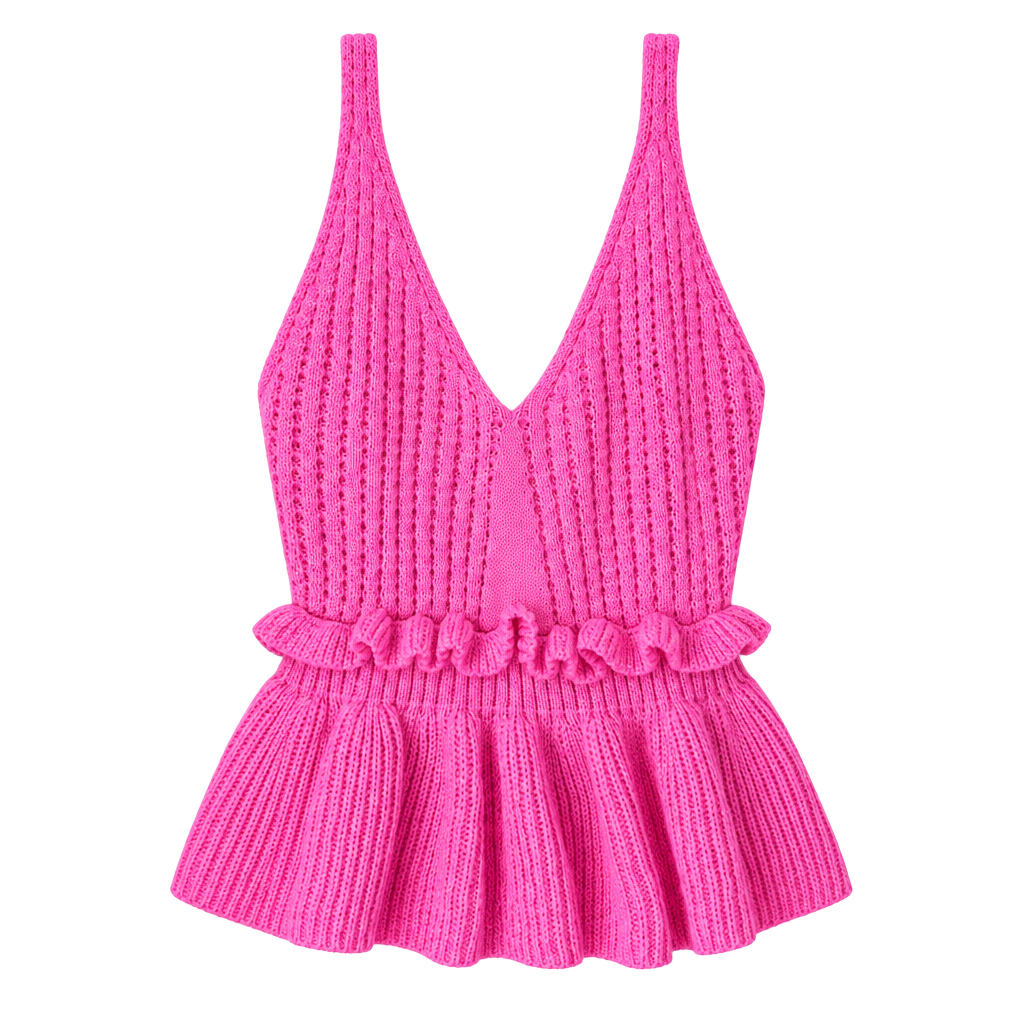 Pink Lily Knitted Halter Top Size S Hot Pink Peplum Ruffle Hem 1