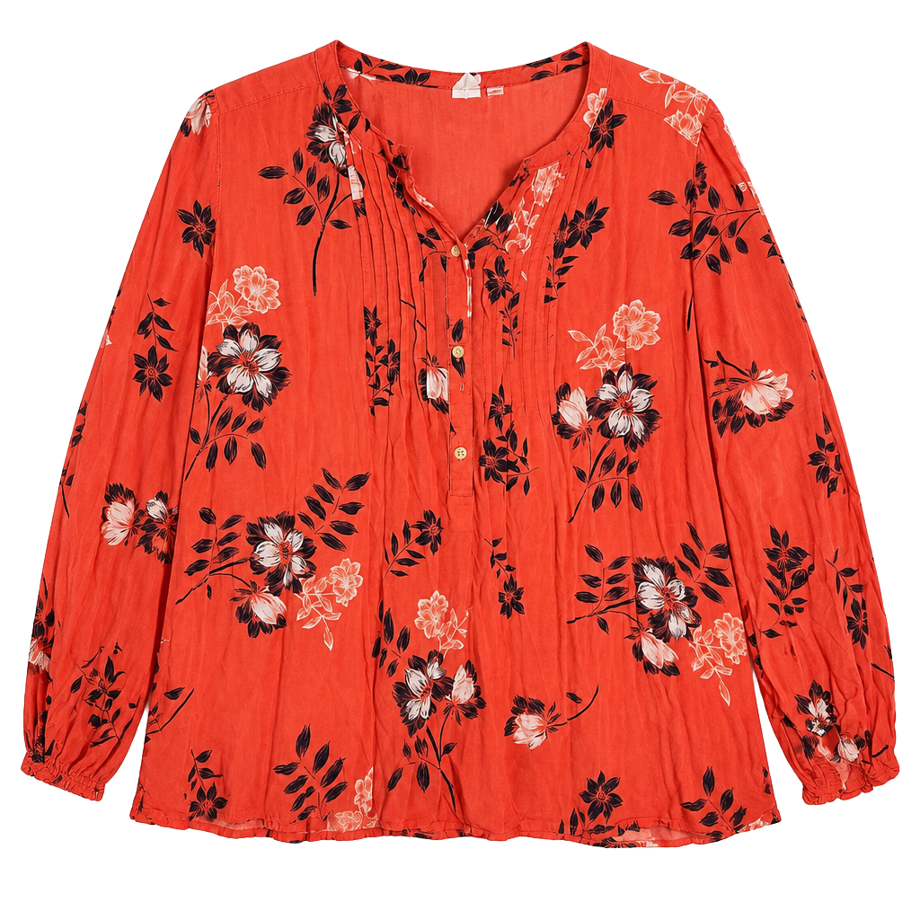 Gap Women's Orange Floral Print Long Sleeve Button Front Blouse Size XL 1