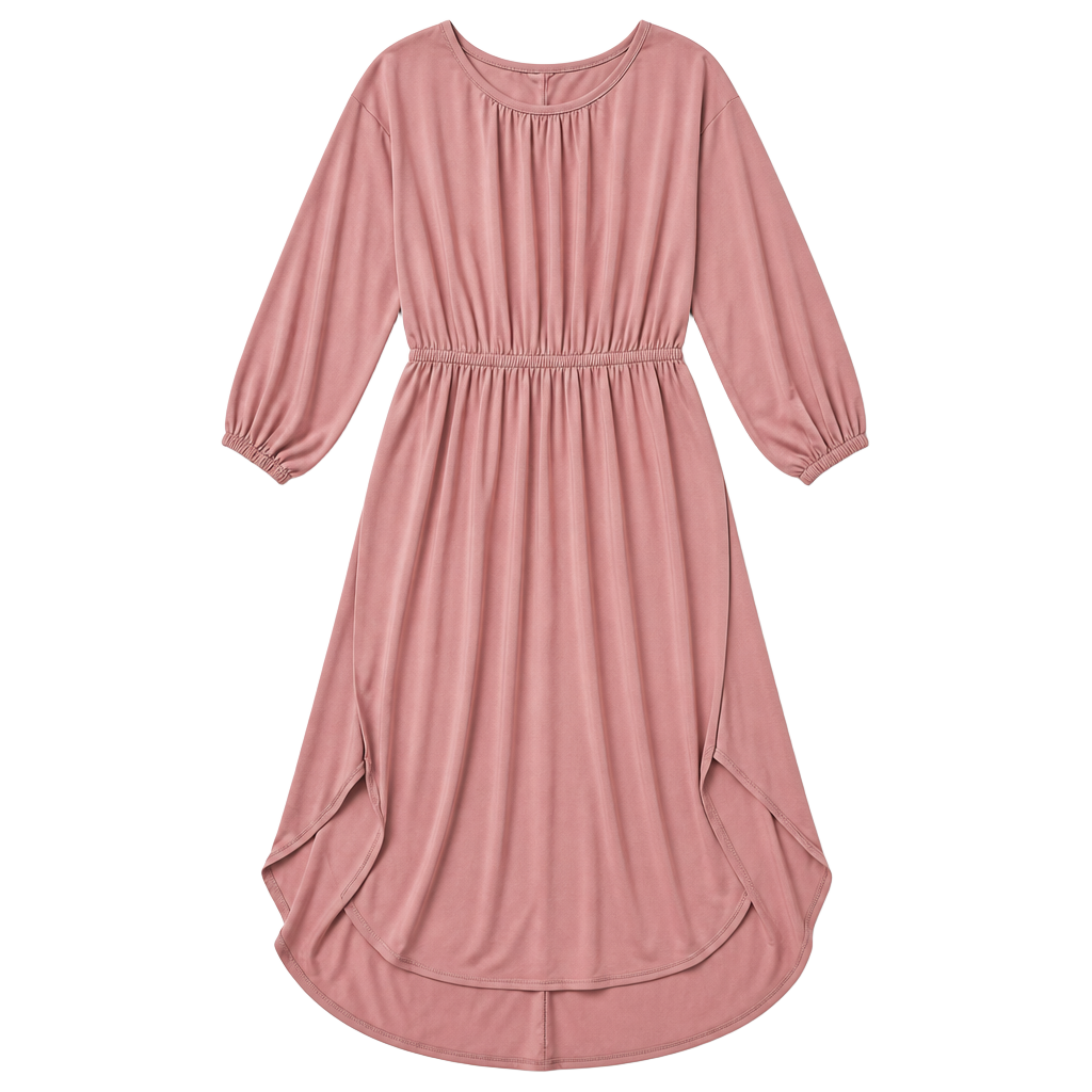 Entro Dusty Rose Pink Long Sleeve High-Low Maxi Dress with Tie Back 1
