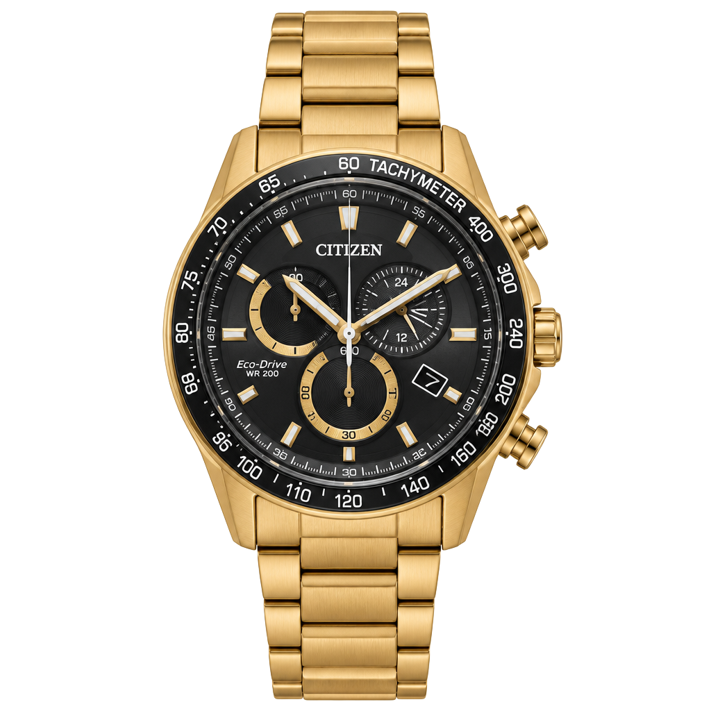 Citizen Eco-Drive PCAT Chronograph Gold-Tone Stainless Steel Watch 43mm 1