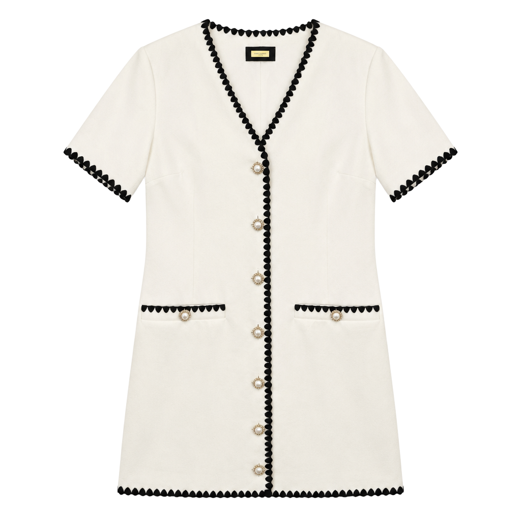 Alexia Admor Pearl Button Mini Dress Size 8 White Black Scallop Trim 1