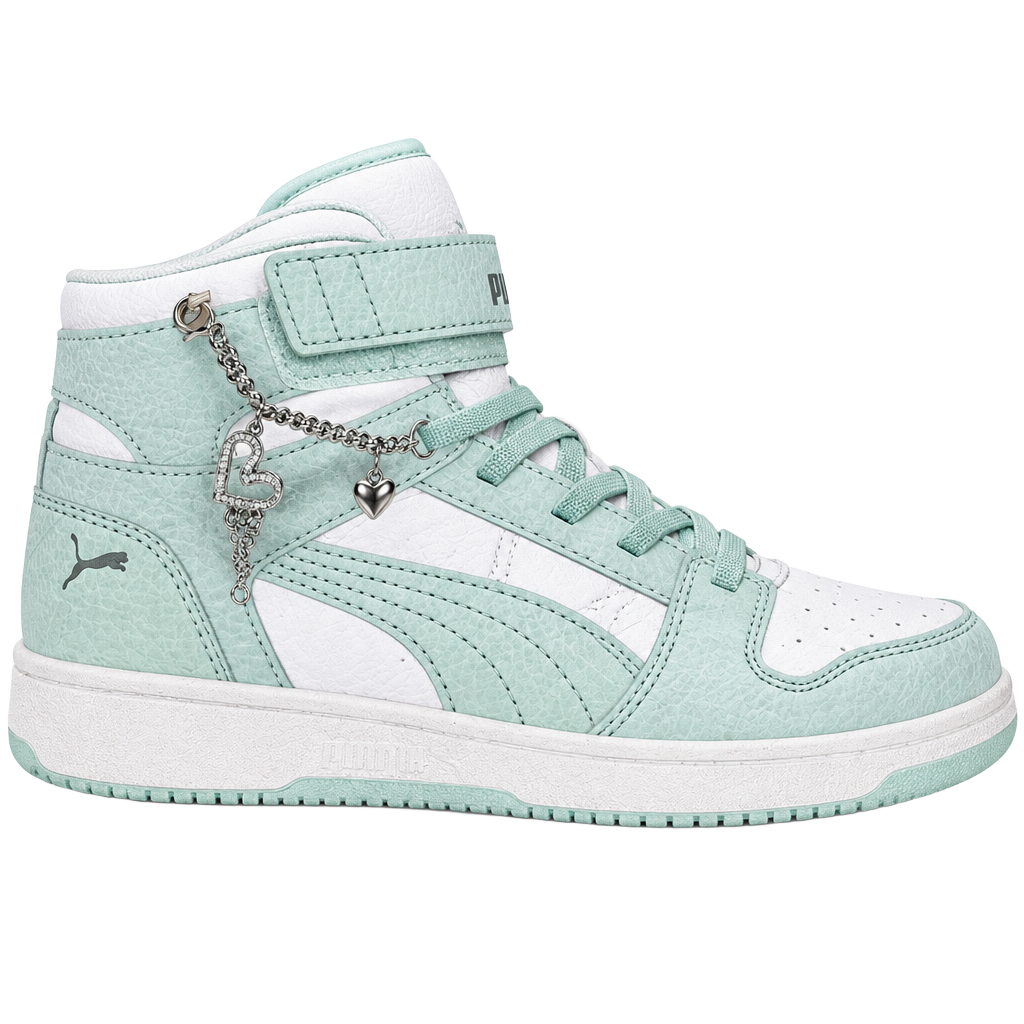 Puma youth size 3 high top mint sneakers with charm 1