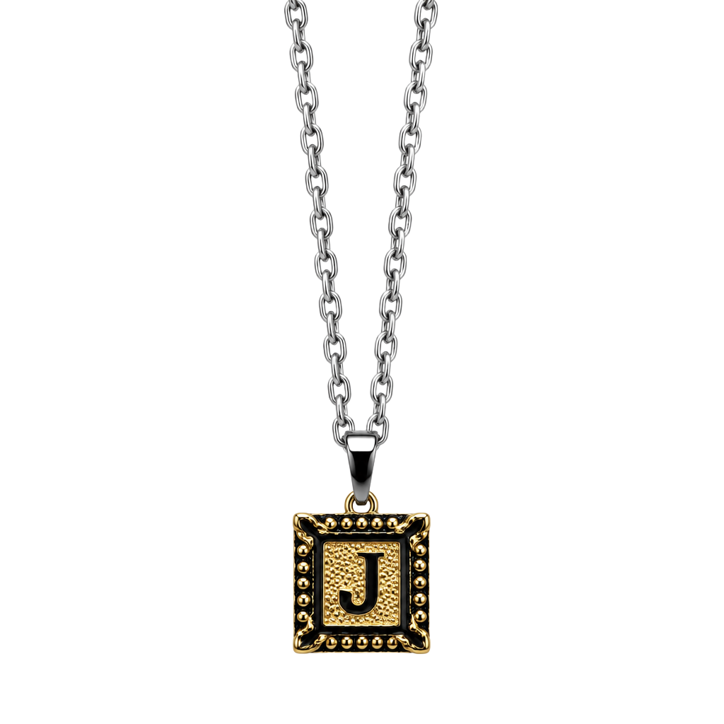 Gold Block Initial Necklace - , 1