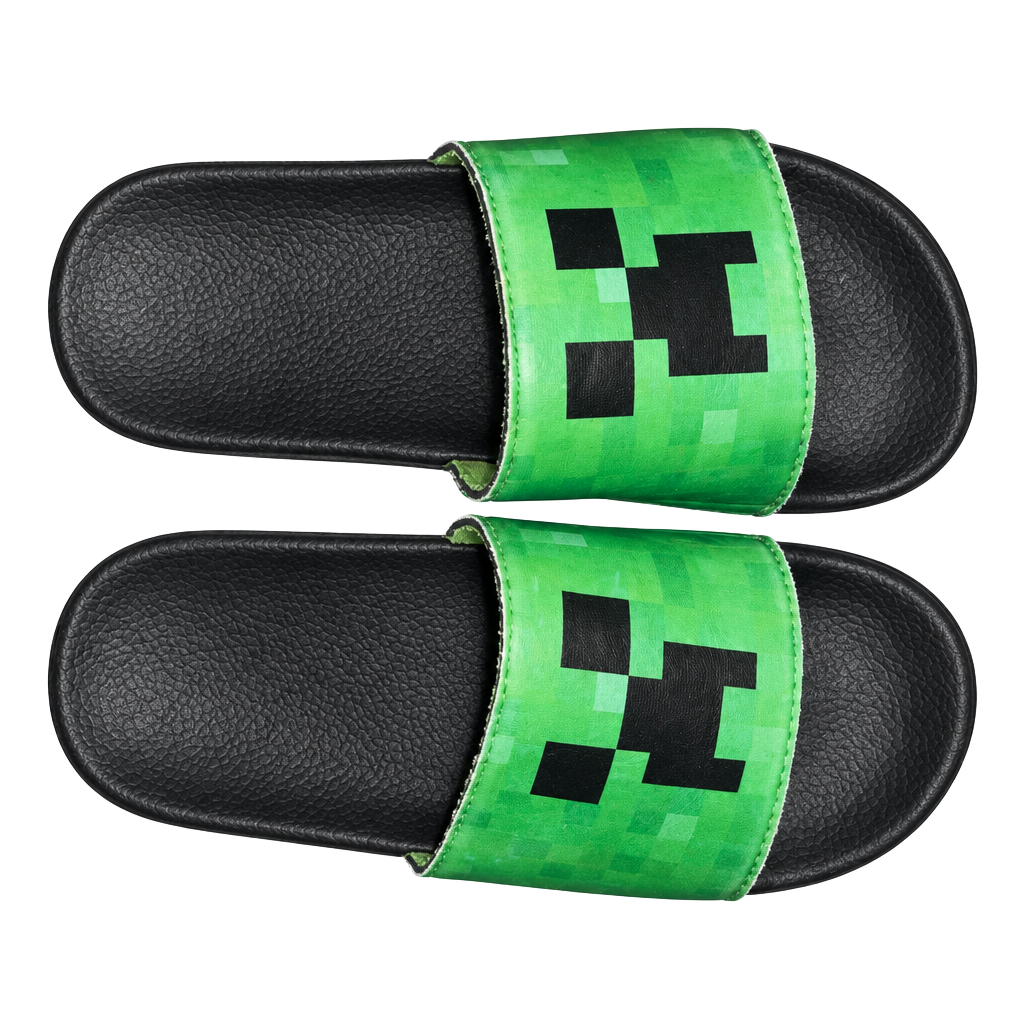 Minecraft Creeper Slide Sandals Black Green 1