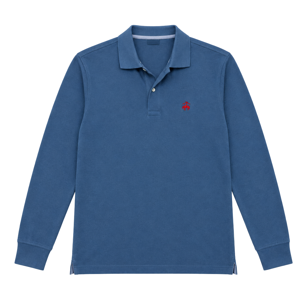 Brooks Brothers Slim Fit Long Sleeve Polo Shirt Blue Cotton Size M 1