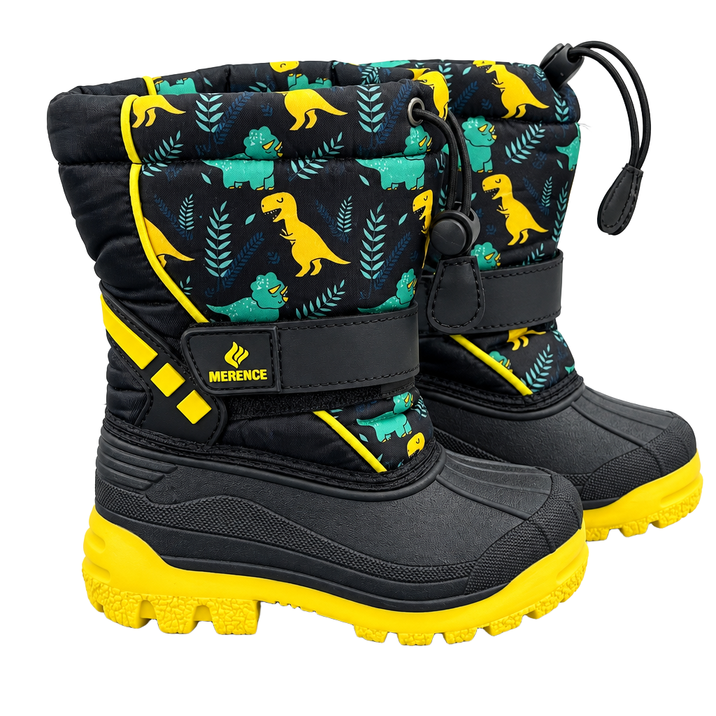 Merence Dinosaur Winter Snow Boots Size 25/26 Black Yellow 1