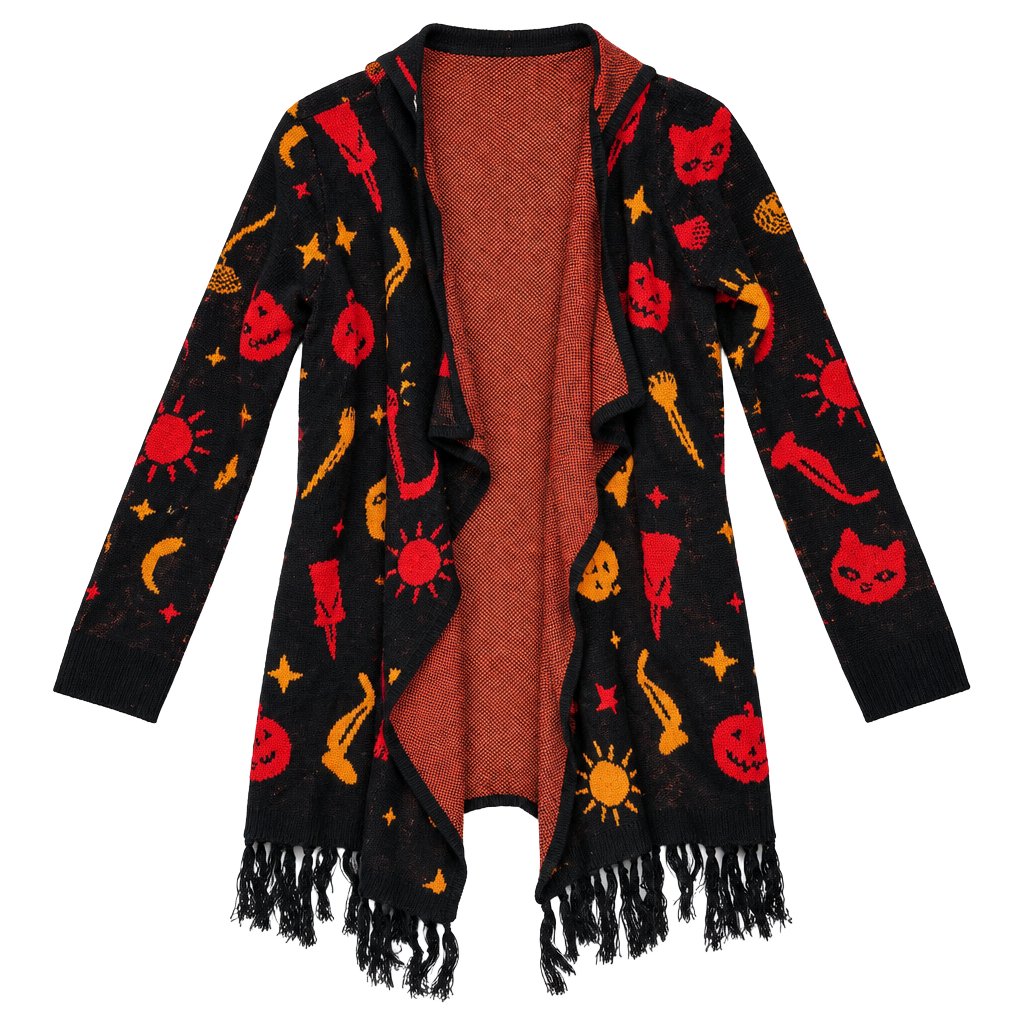 Her Universe Disney Hocus Pocus Cardigan Size M Hooded Fringe Open Knit 1