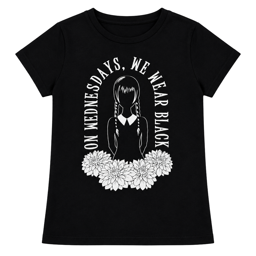 Wednesday Addams On Wednesdays We Wear Black T-Shirt Size LG (10/12) 1