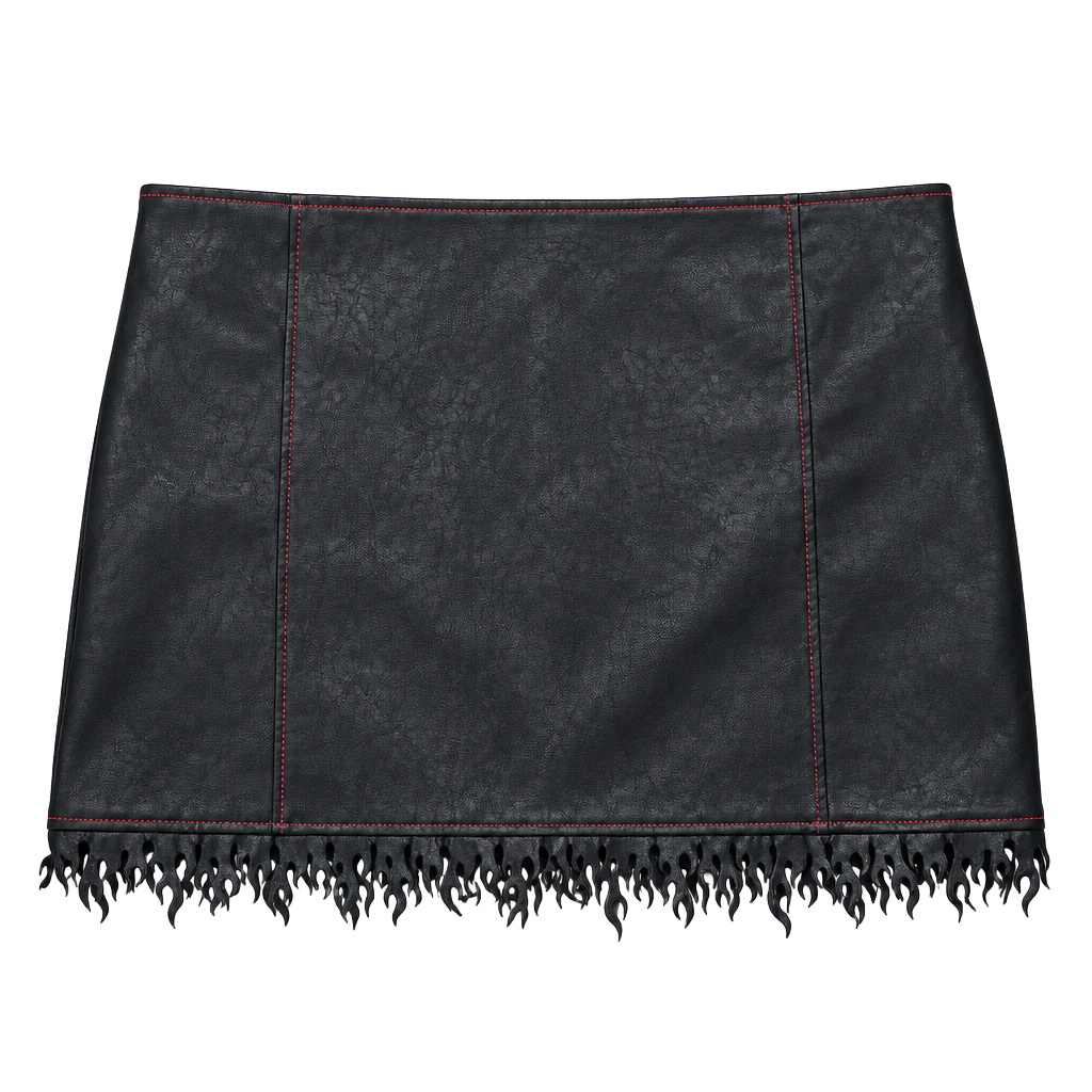 DOLLSKILL.COM Faux Leather Skirt Black Flame Hem 1