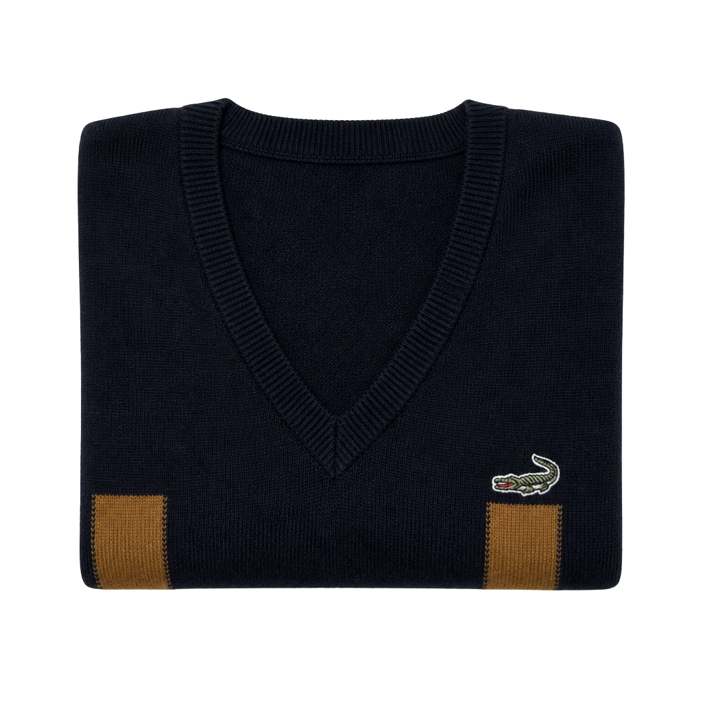 Crocodile V-Neck Sweater Black Striped Size M 1